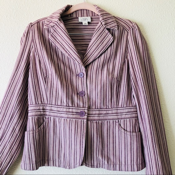 Ann Taylor Loft Striped Purple Cotton Blazer 4 - Picture 5 of 5